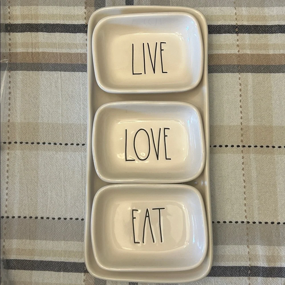 Rae Dunn Live, Love, Eat tray w/ 3 smaller trays